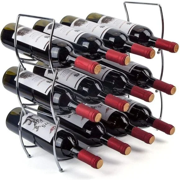 Simple Stackable 3-Tier Wine Rack Holds 12 Bottles Chrome Finish Space-Saving - Picture 2 of 9